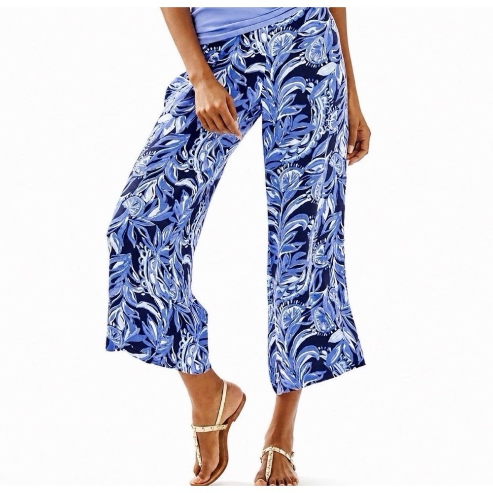NWT Lilly Pulitzer Size 4 Avery Crop Palazzo Pants High Tide Beach Resort $118